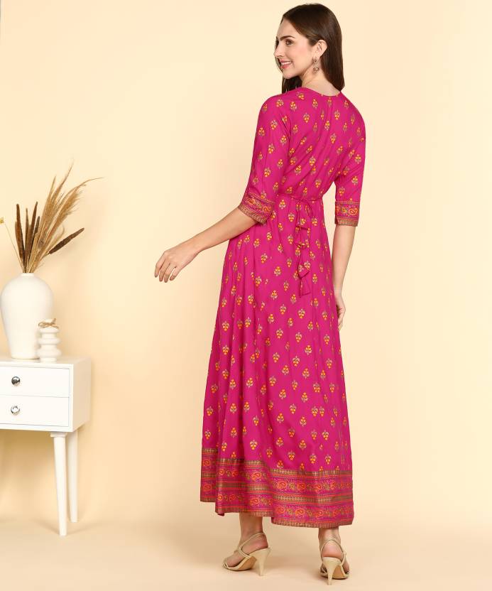 Rayon Printed Kurti for Women (Dark Ping, )