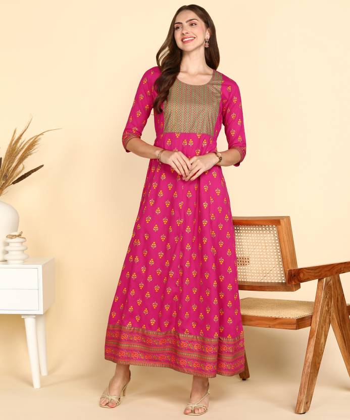 Rayon Printed Kurti for Women (Dark Ping, )
