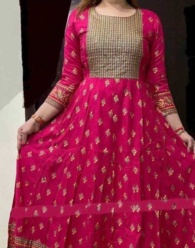 Rayon Printed Kurti for Women (Dark Ping, )