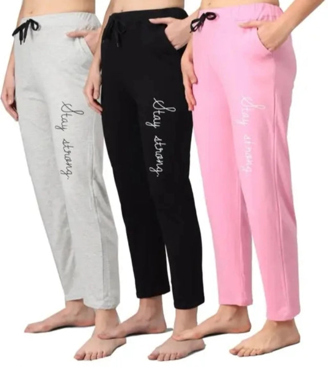 Cotton Blend Straight Fit Trouser for Women (Multicolor) (Pack of 3)